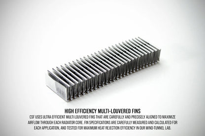 All-aluminum radiator multi-louver fins on a dark core with silver end tank