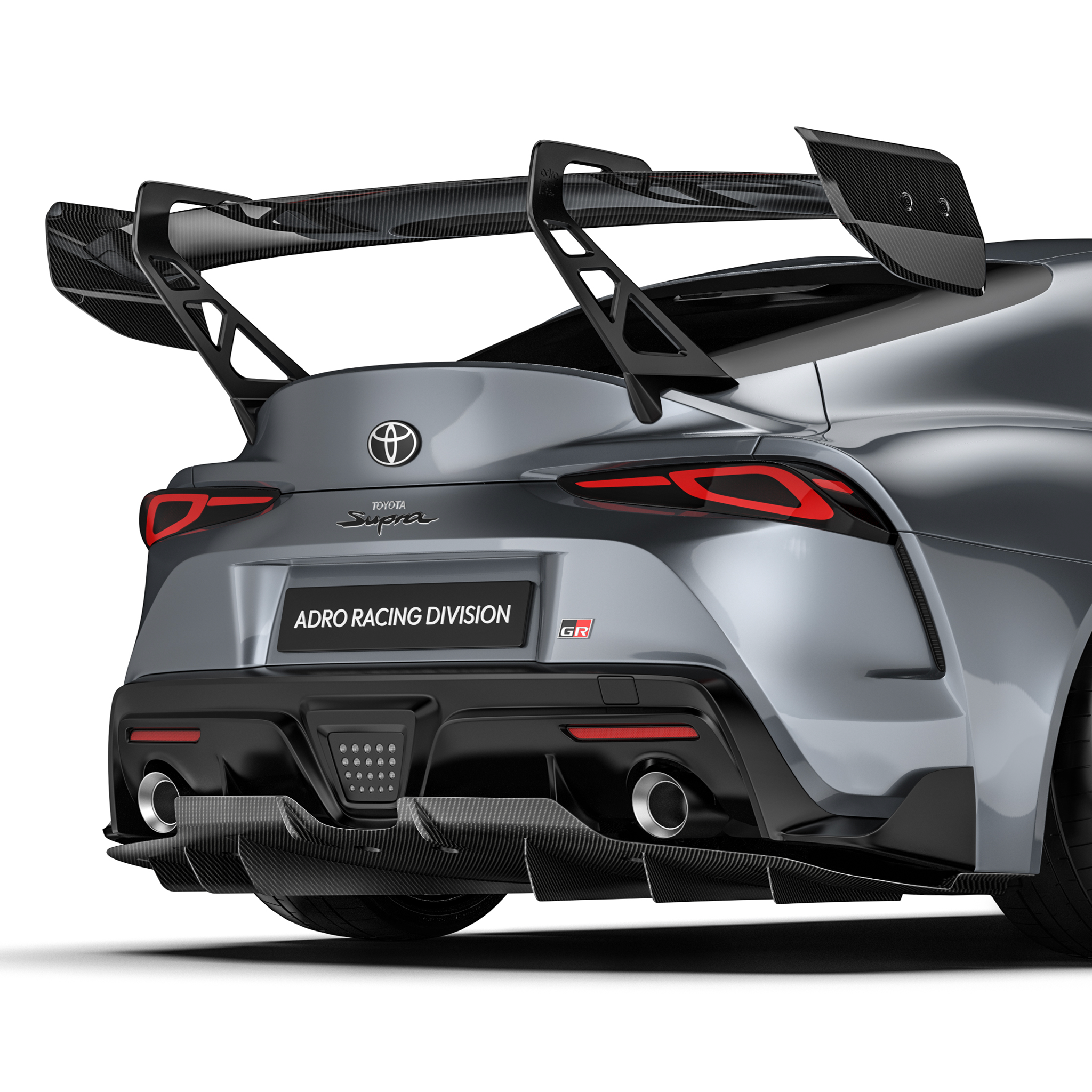 Rear race diffuser with carbon fiber fins for Toyota GR Supra, black finish