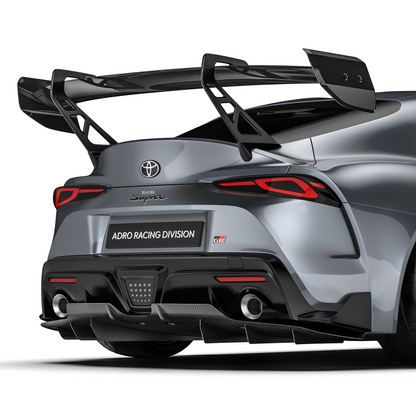 Rear race diffuser with carbon fiber fins for Toyota GR Supra, black finish