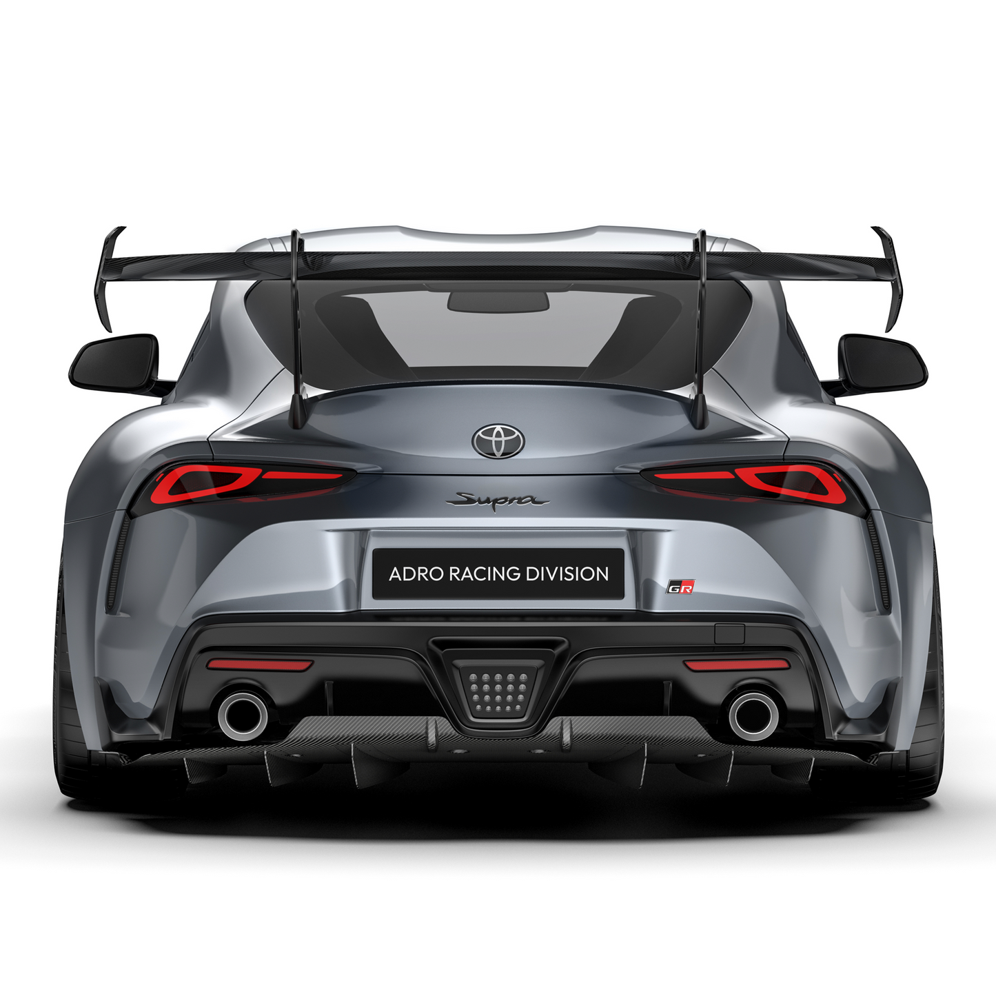 Rear view of carbon fiber diffuser with fins for Toyota GR Supra