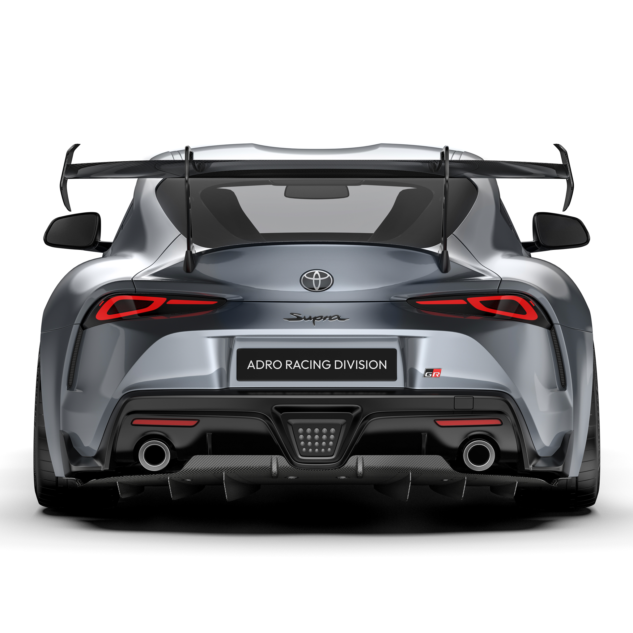 Rear view of carbon fiber diffuser with fins for Toyota GR Supra