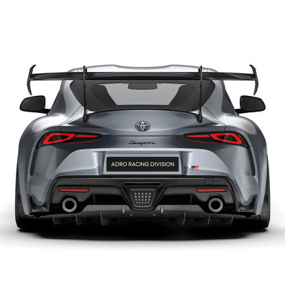 Rear view of carbon fiber diffuser with fins for Toyota GR Supra