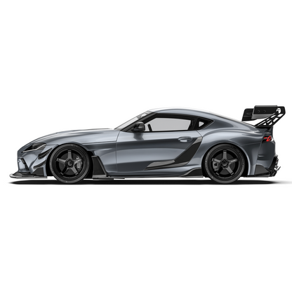 Side profile showing Toyota GR Supra carbon fiber rear diffuser with fin structure