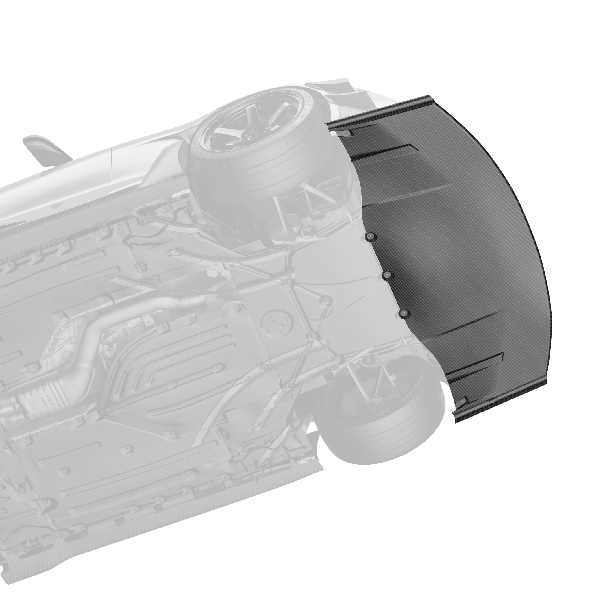 Front splitter panel, black carbon-fiber style with side flanges and fastener holes