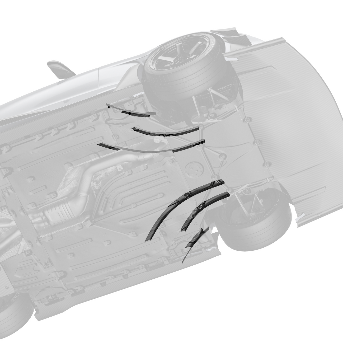 Race undervanes with curved black fins on the front underside